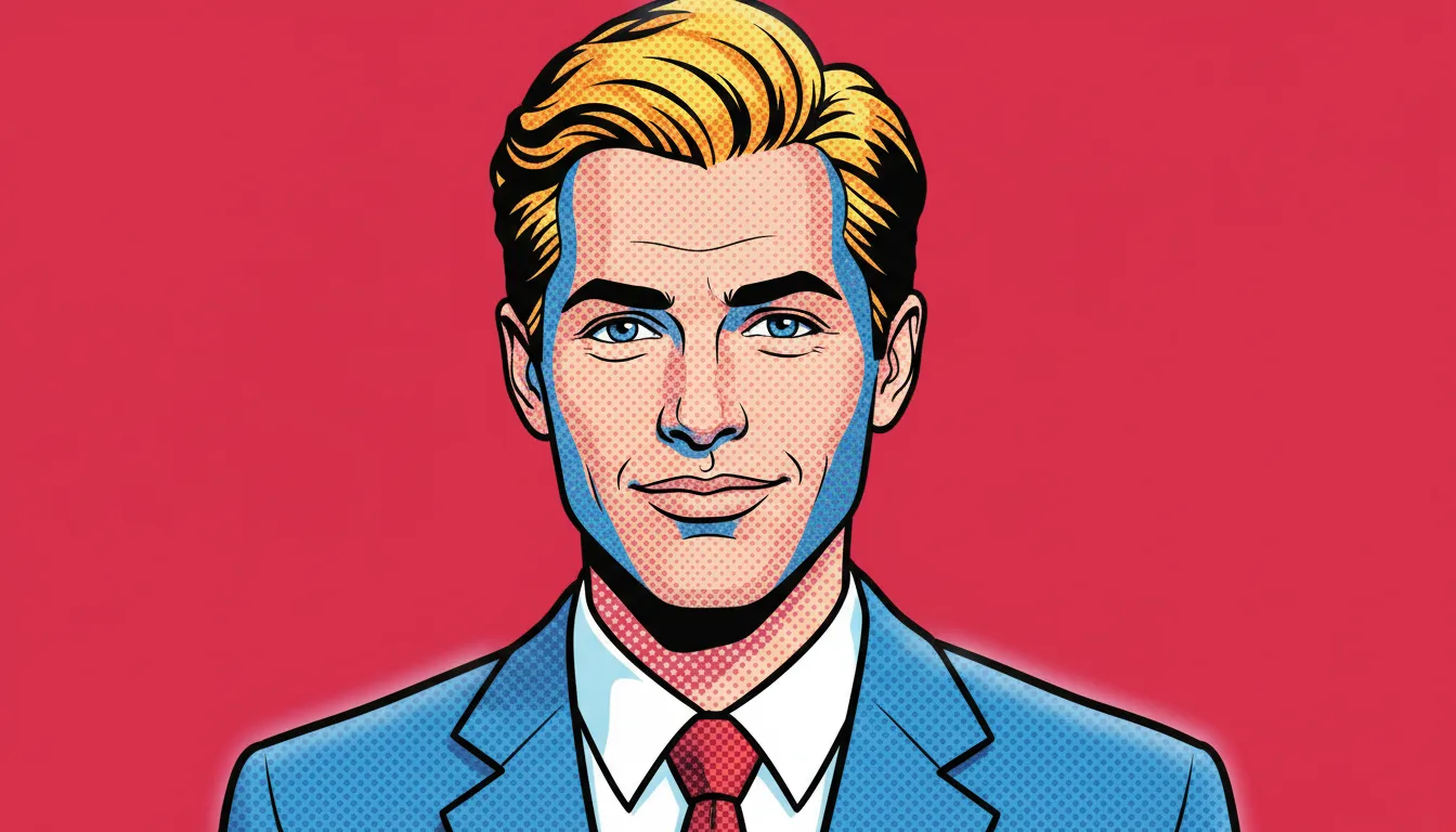 A portrait illustrated in bold pop-art comic style