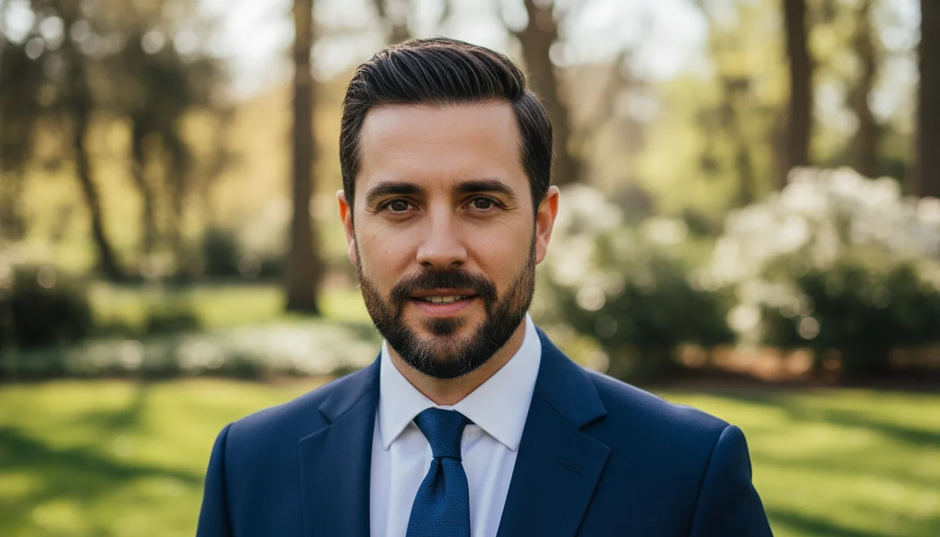A portrait with a new softly blurred park background