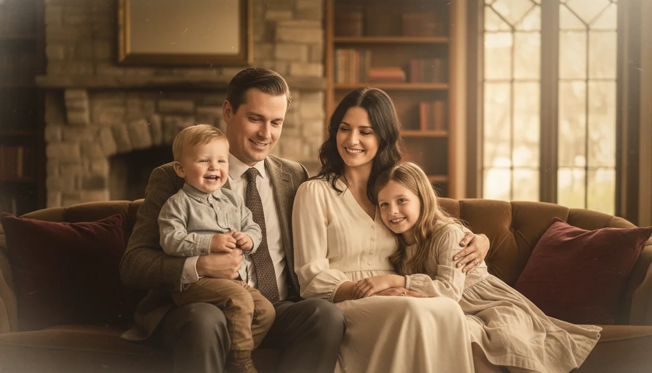 A warmly colorized vintage family portrait
