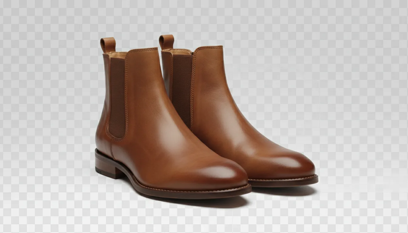 Leather boots as a clean cutout on a transparent checkerboard background
