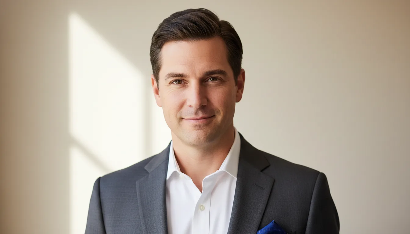 A confident professional man in a head-and-shoulders portrait