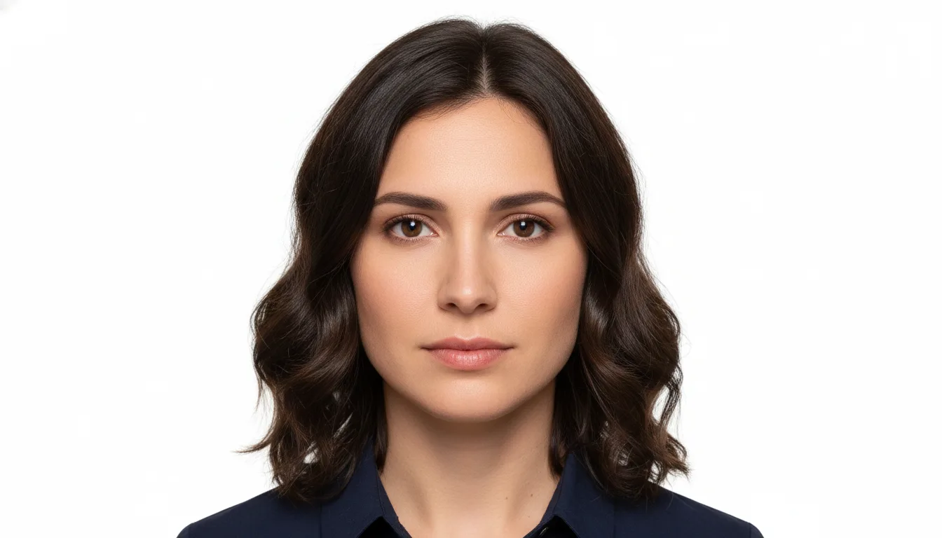 A passport-style ID photo on a plain white background