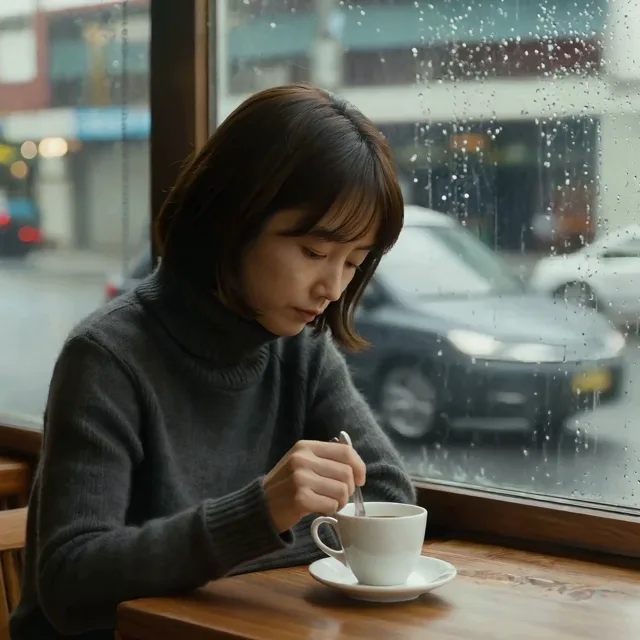 AI video generator example of a rainy cafe coffee scene