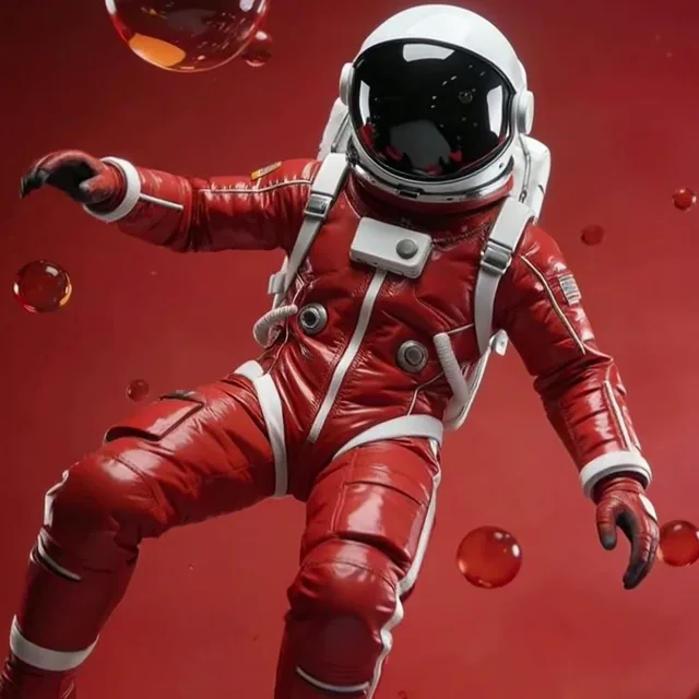 AI video generator example of a red astronaut floating in space